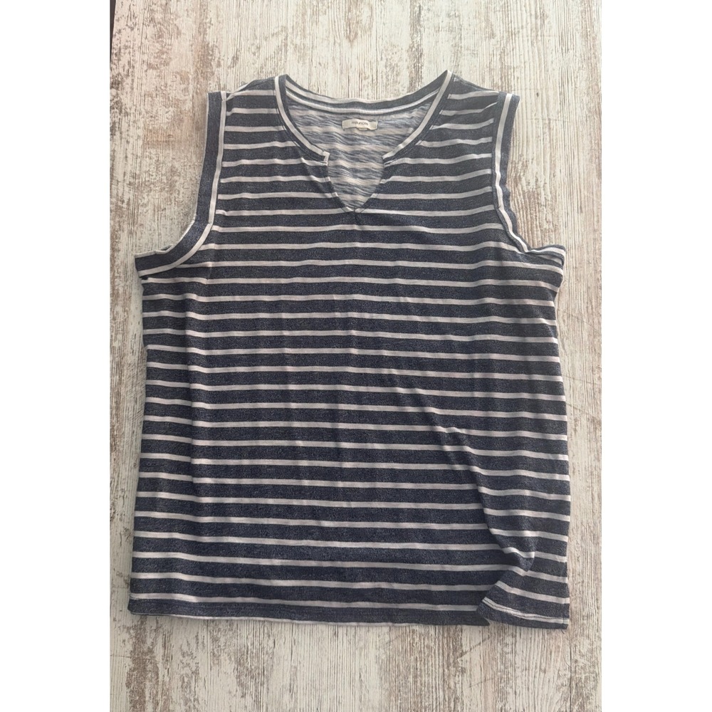 Maurices Womens XL Navy Blue White Striped Split Neck Sleeveless Tank Top
